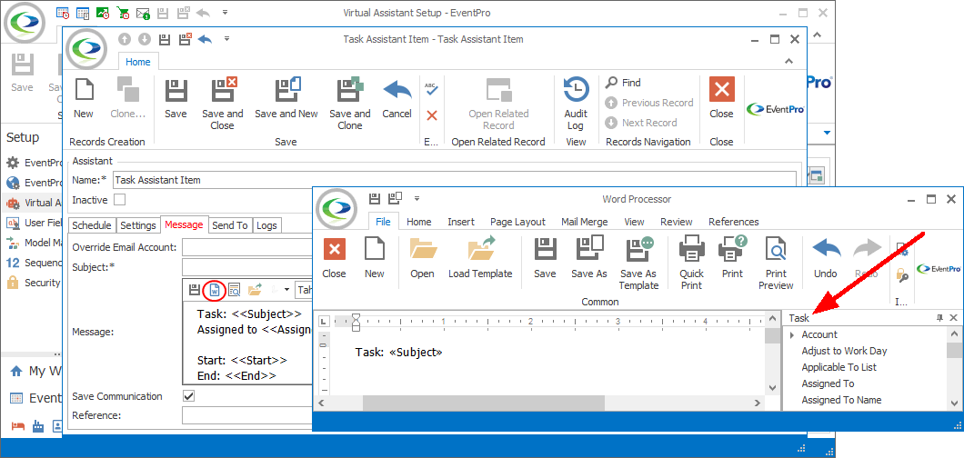Figure 337: Viewing Merge Fields for Task Assistant Message 