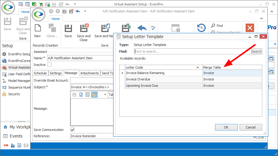 Figure 338: Selecting Letter Template for A/R Assistant 