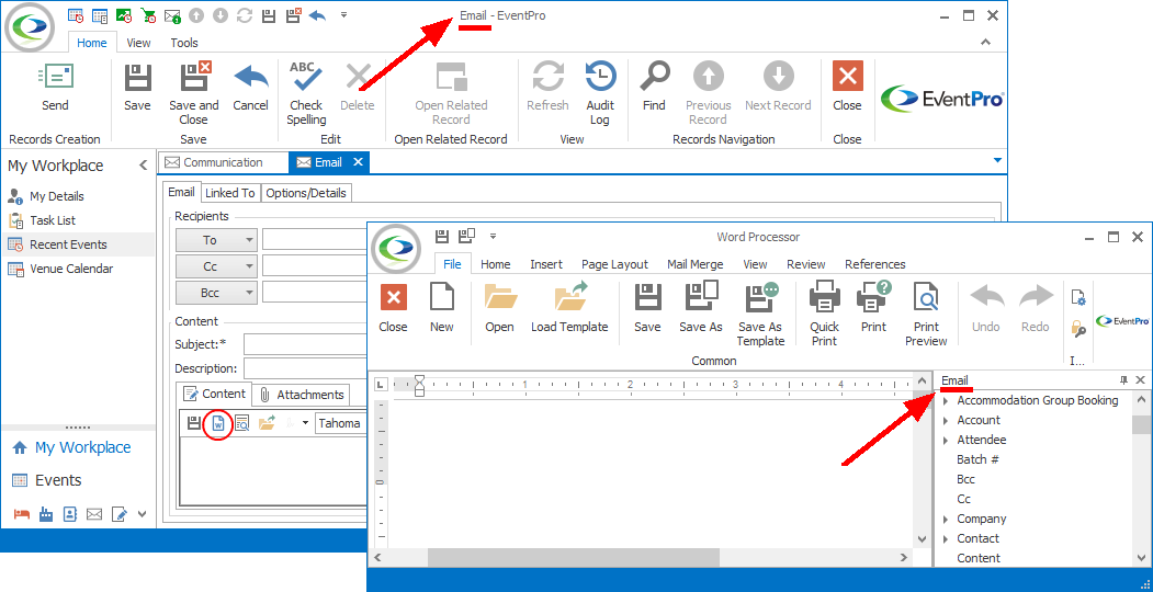 Figure 330: Finding Email Merge Table 