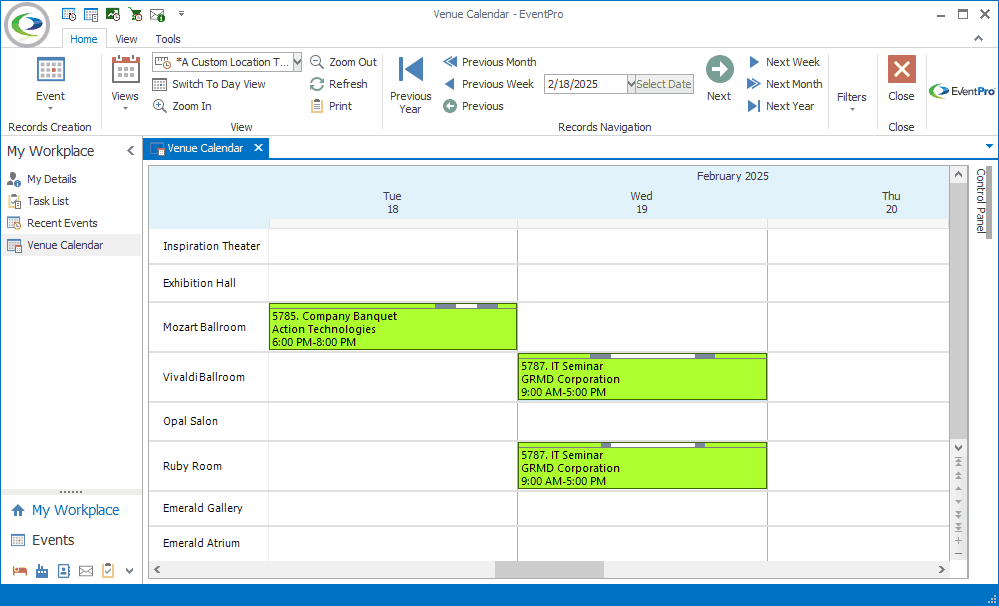 Screenshot of Venue Calendar displaying the newly created Quick Entry Event. 