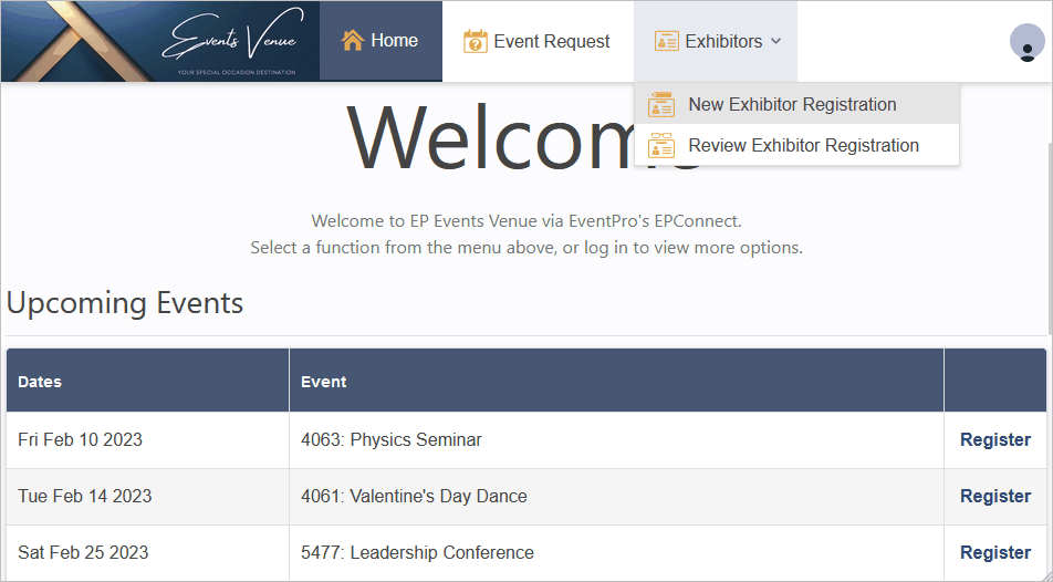 Figure 797: Start a New Exhibitor Registration