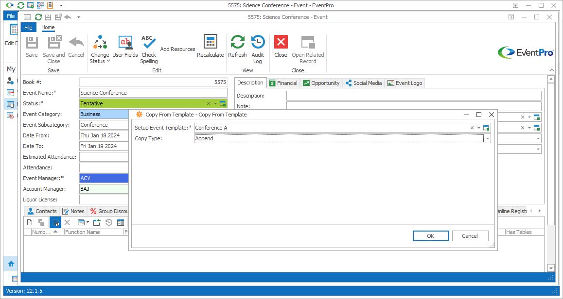 Figure 119: Selecting Template to Copy Functions From 