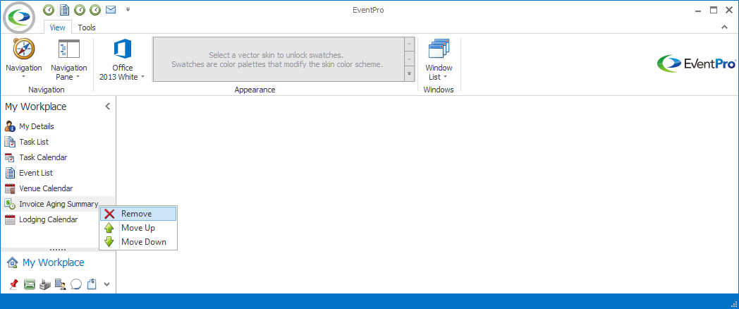 Speed menu opened from a shortcut in My Workplace, with the Remove option highlighted. 