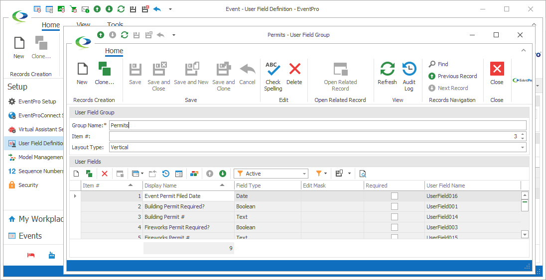 Screenshot of User Field Group edit form opened from User Field Definition edit form. 