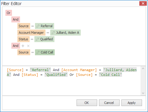 Screenshot of Filter Editor, showing second group added