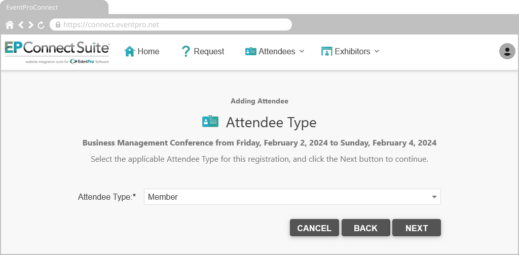 Figure 709: Select an Attendee Type 
