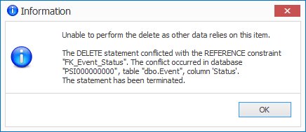 Image of Delete error for Setup Item
