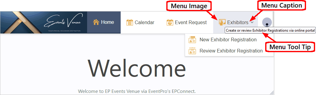 Screenshot of sample Exhibitors Area Definition viewed in online browser. 