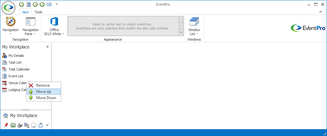 Speed menu opened from a shortcut in My Workplace, highlighting the Move Up option. 