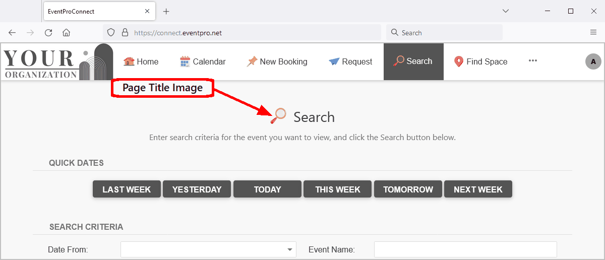Sample EPConnect website with labelled Page Title Image. 