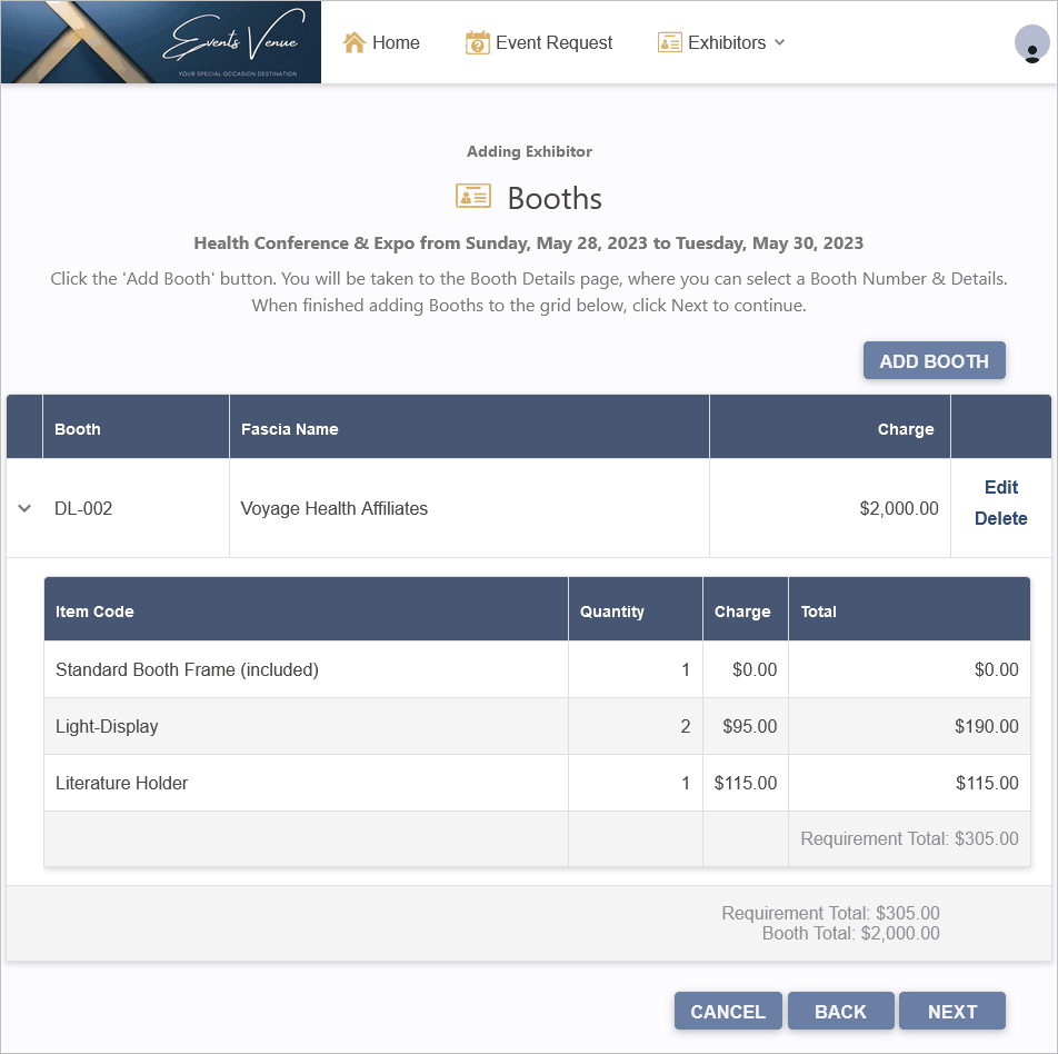 Figure 814: View Booth(s) Added to Registration