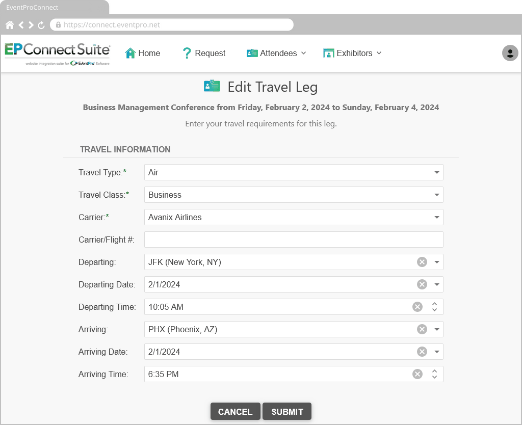 Figure 720: Edit Travel Leg 