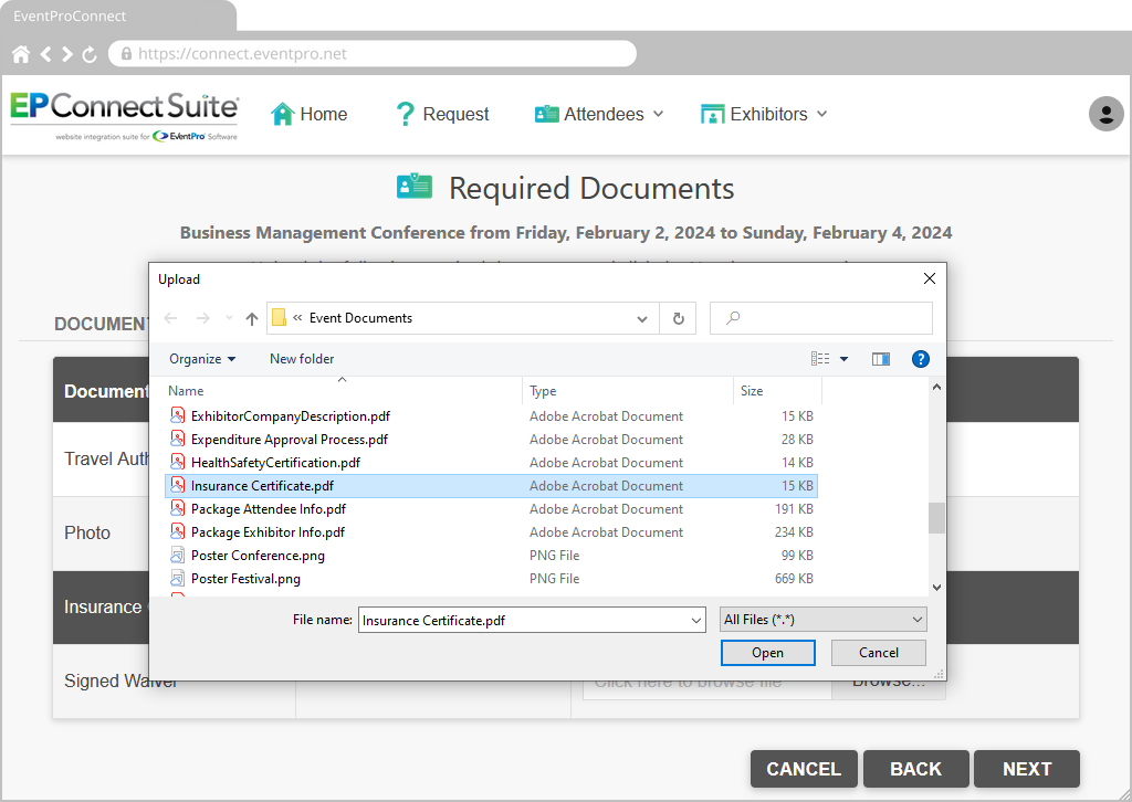 Figure 732: Select Document to Upload 
