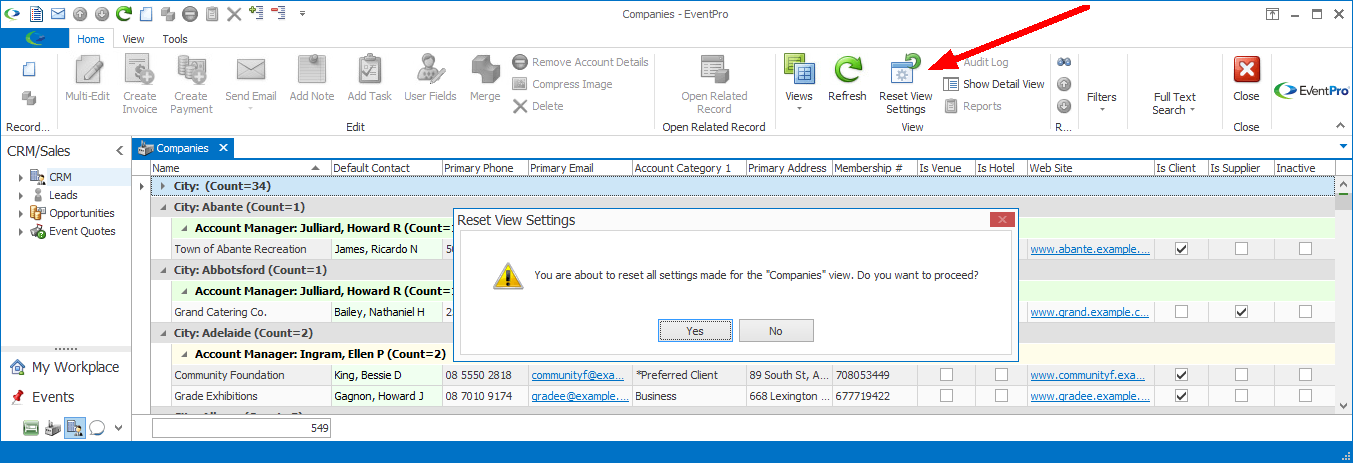 Reset View Settings in Company List View