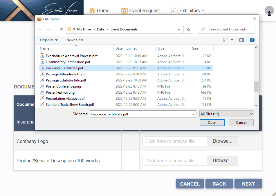 Figure 820: Select Document to Upload