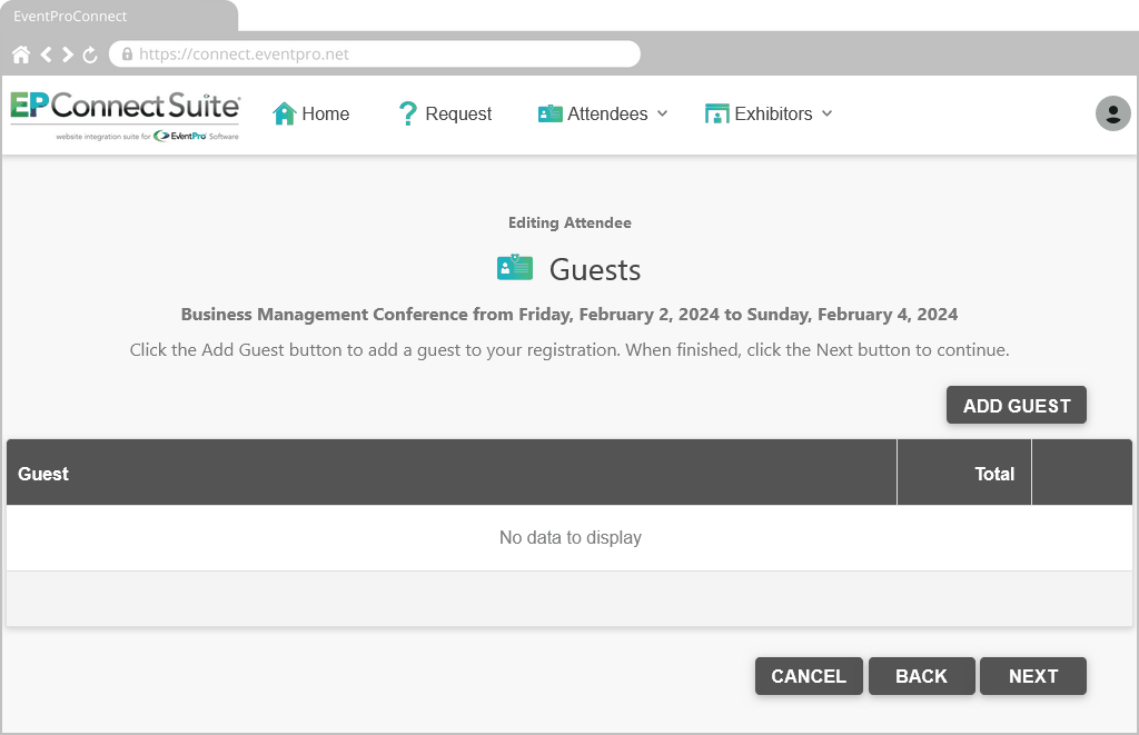 Figure 723: Add Attendee Guests 