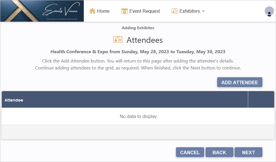 Figure 822: Add Exhibitor Attendees 