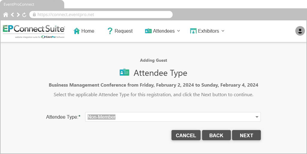 Figure 724: Attendee Guest Registration Wizard