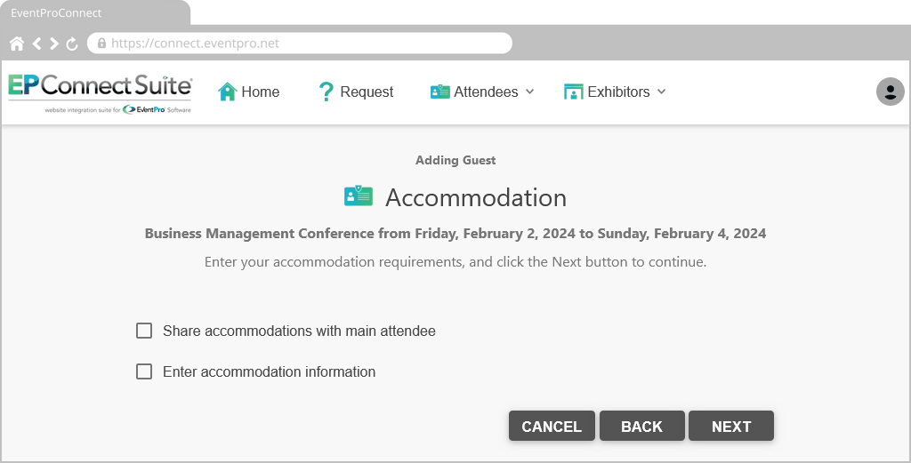 Figure 727: Attendee Guest Accommodations 