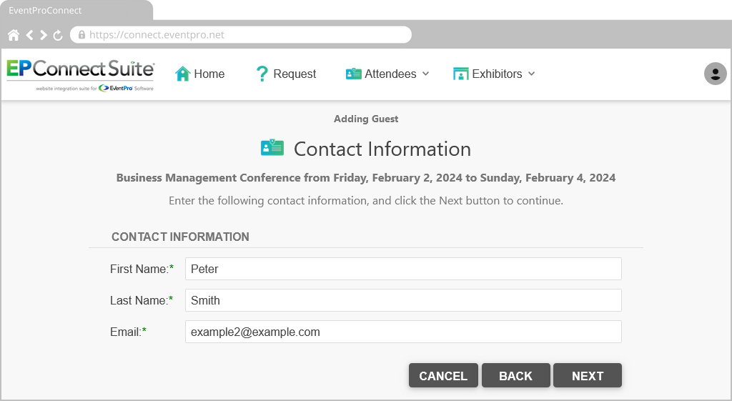 Figure 725: Attendee Guest Contact Information 