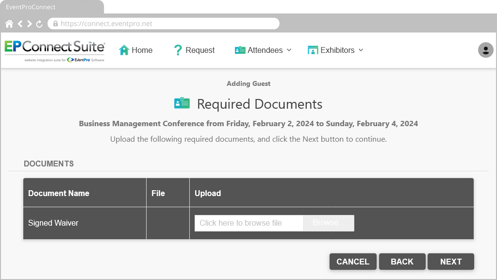 Figure 728: Attendee Guest Required Documents 