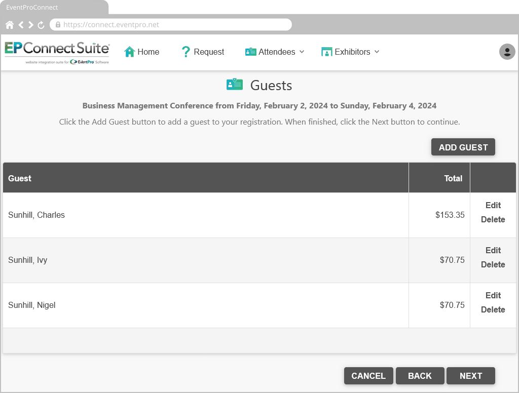 Figure 730: Guests Added to Registration 