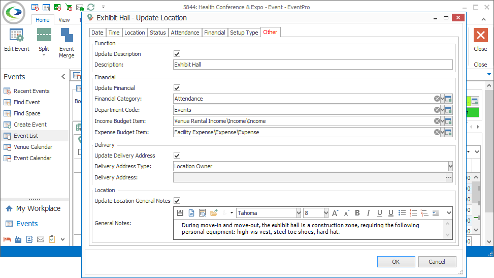 Figure 202: Updating Other Booked Location Fields 