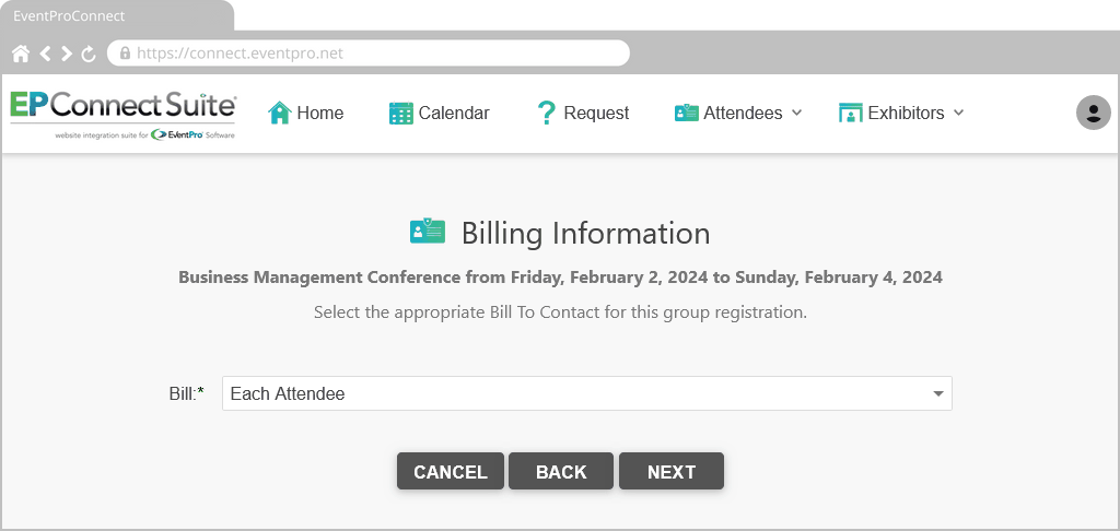 Figure 739: Billing Registration to Each Attendee 