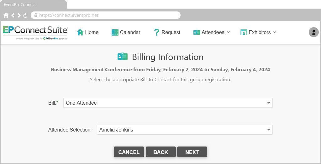 Figure 740: Billing Registration to One Attendee 