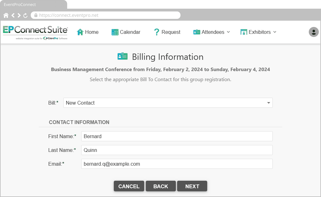 Figure 741: Billing Registration to New Contact 
