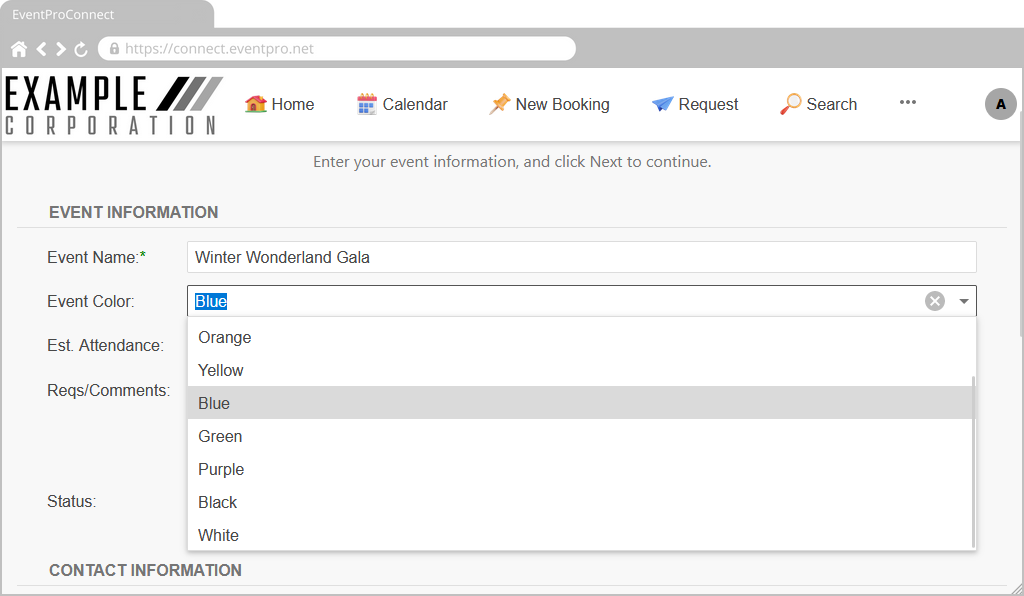 Screenshot of online form in EPConnect, displaying opened selection Lookup List for Form Field. 