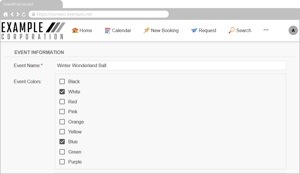 Screenshot of online form in EPConnect, displaying checked lookup list for Form Field. 