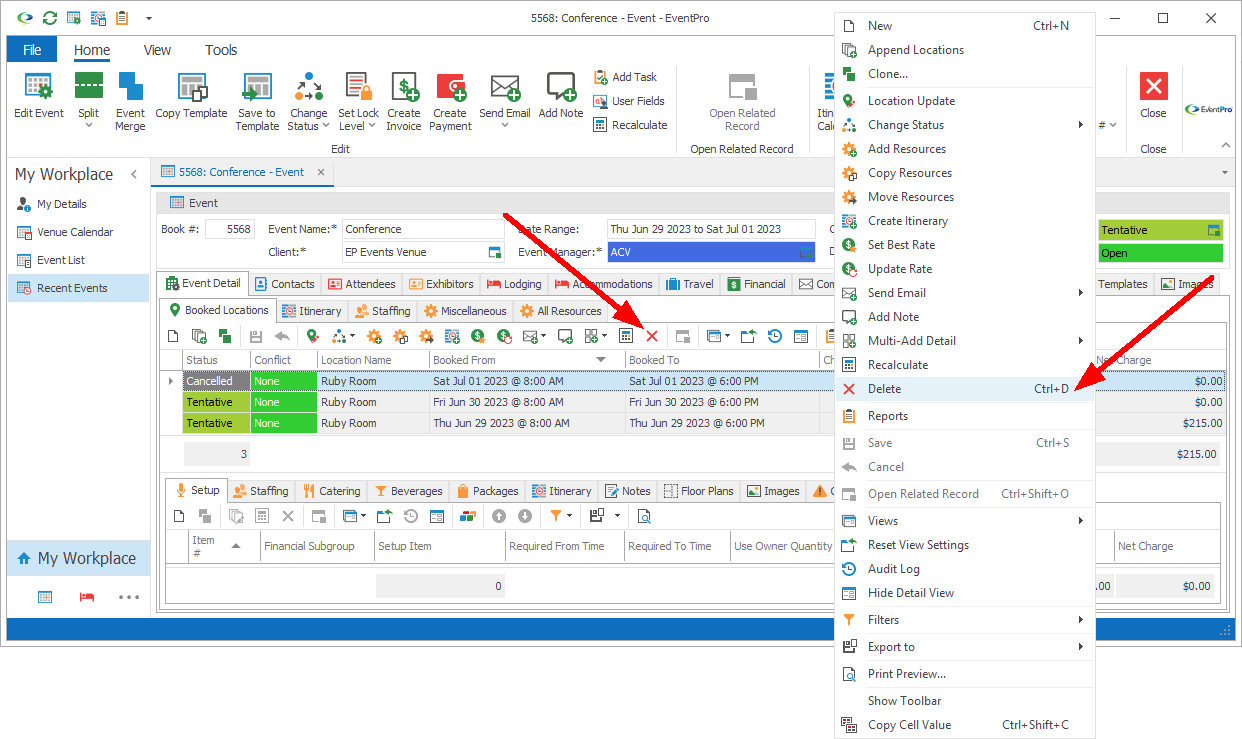 Figure 205: Deleting Booked Locations 