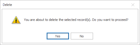 Screenshot of Delete dialog asking if you want to proceed with deleting records. 