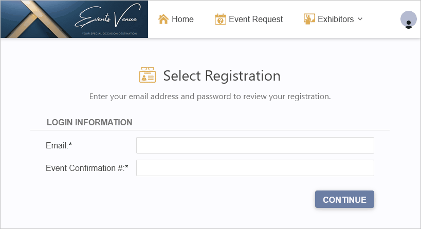 Screenshot of sample Select Registration page. 