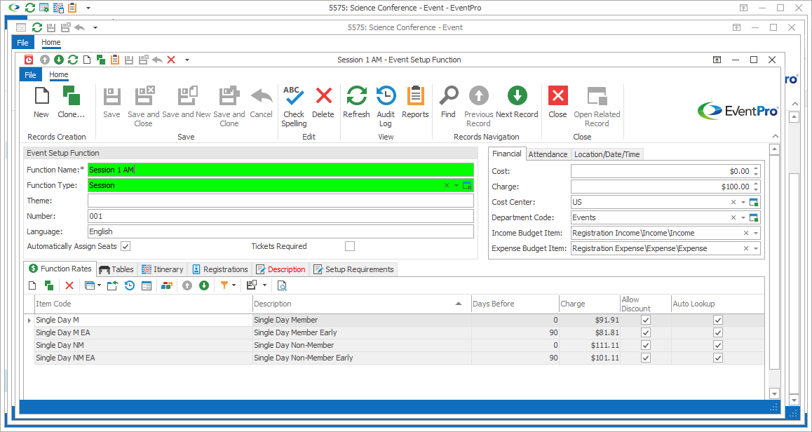 Figure 122: Defining Financial details for Function 