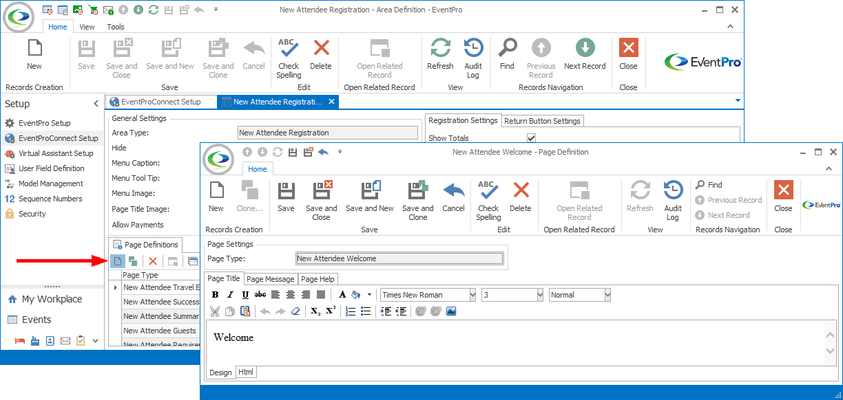 Screenshot of new Page Definition edit form started from Area Definition edit form. 