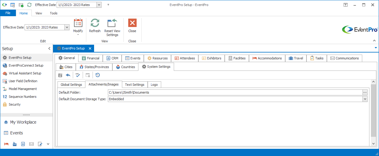 Screenshot of the Attachment/Images tab under General System Settings