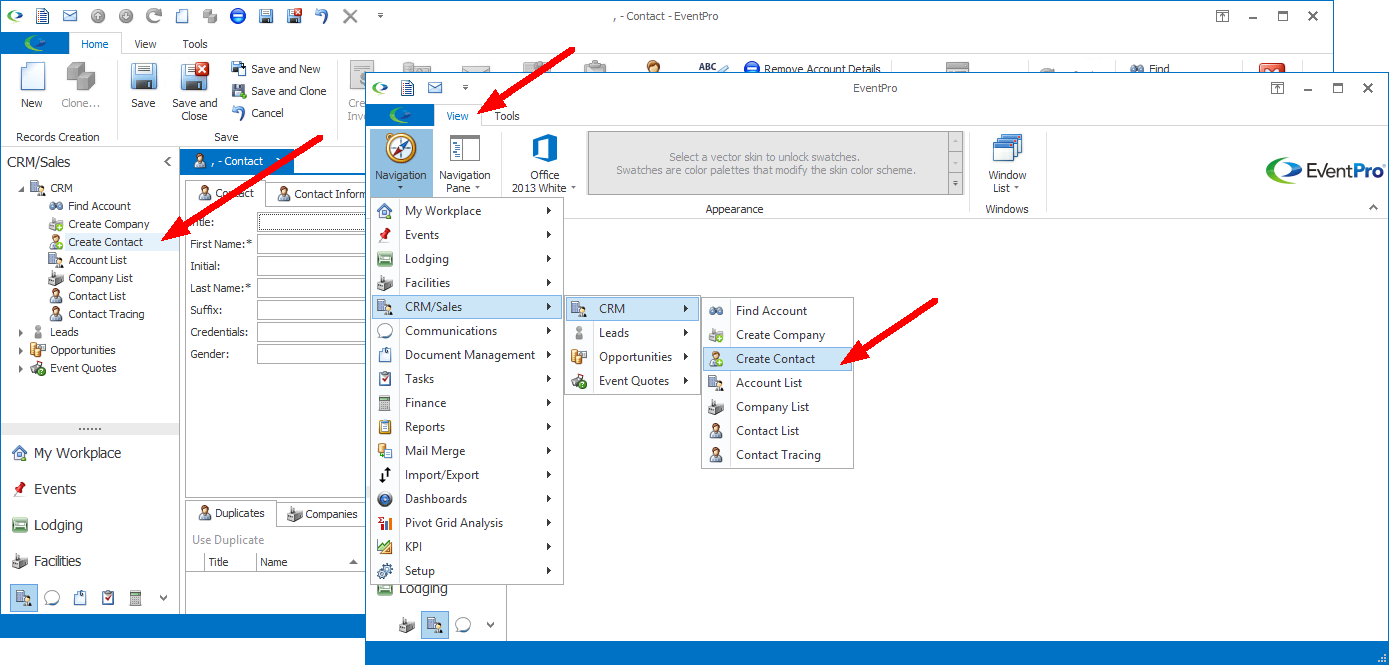 Create Contact command in Navigation Panel and Menu