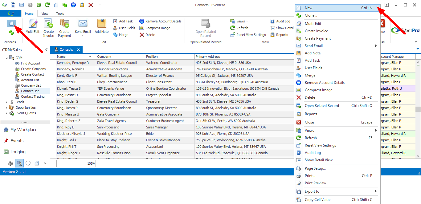New command in ribbon and speed menu of Contact List