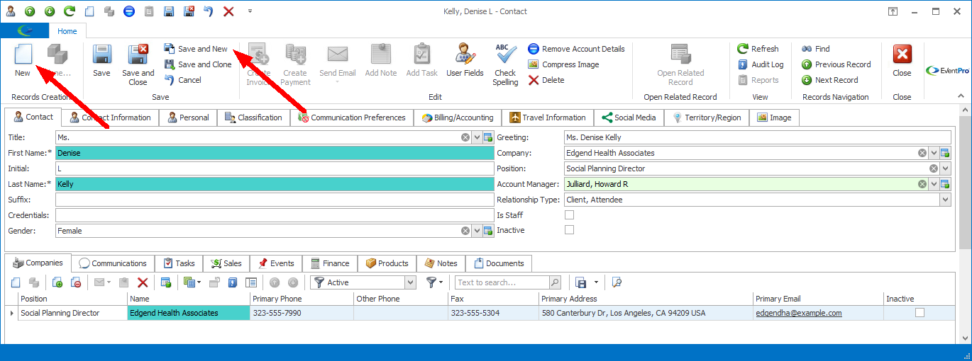 New commands in Contact edit form