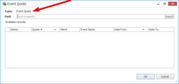 Screenshot of Find dialog, pointing to Type