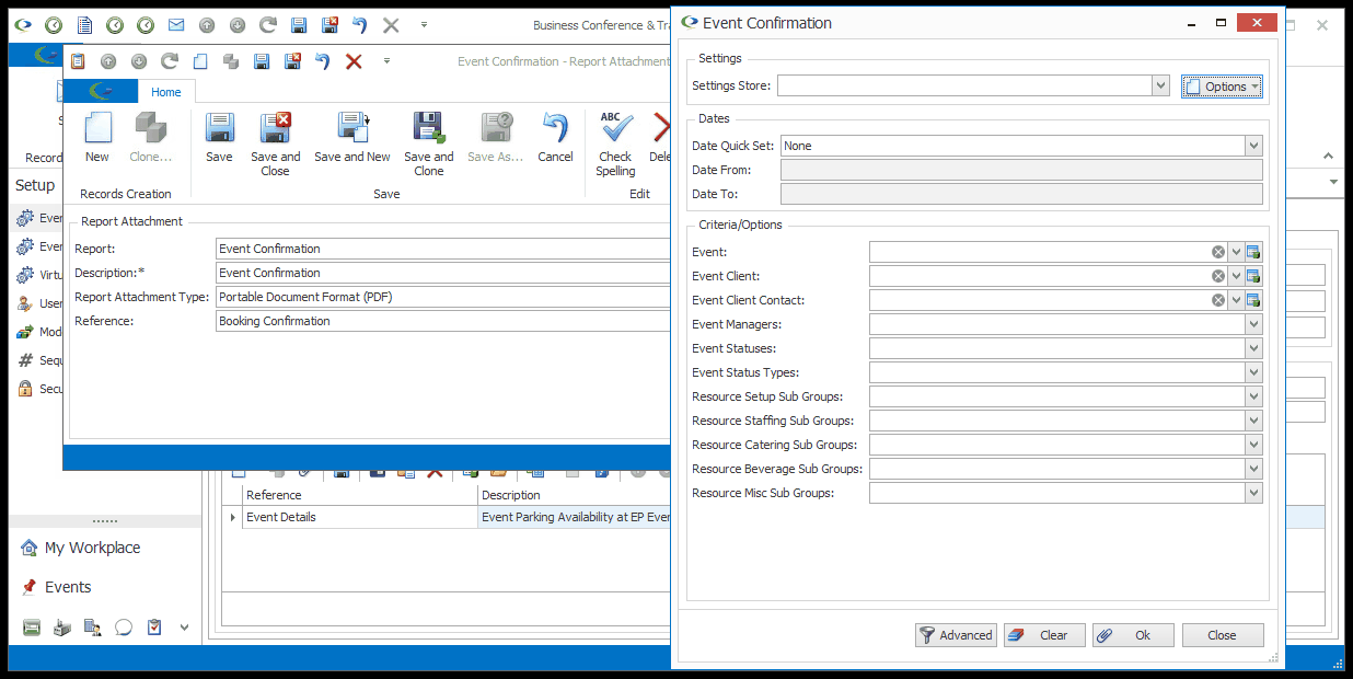 Screenshot of Report Filter window, opened after saving Report Attachment. 
