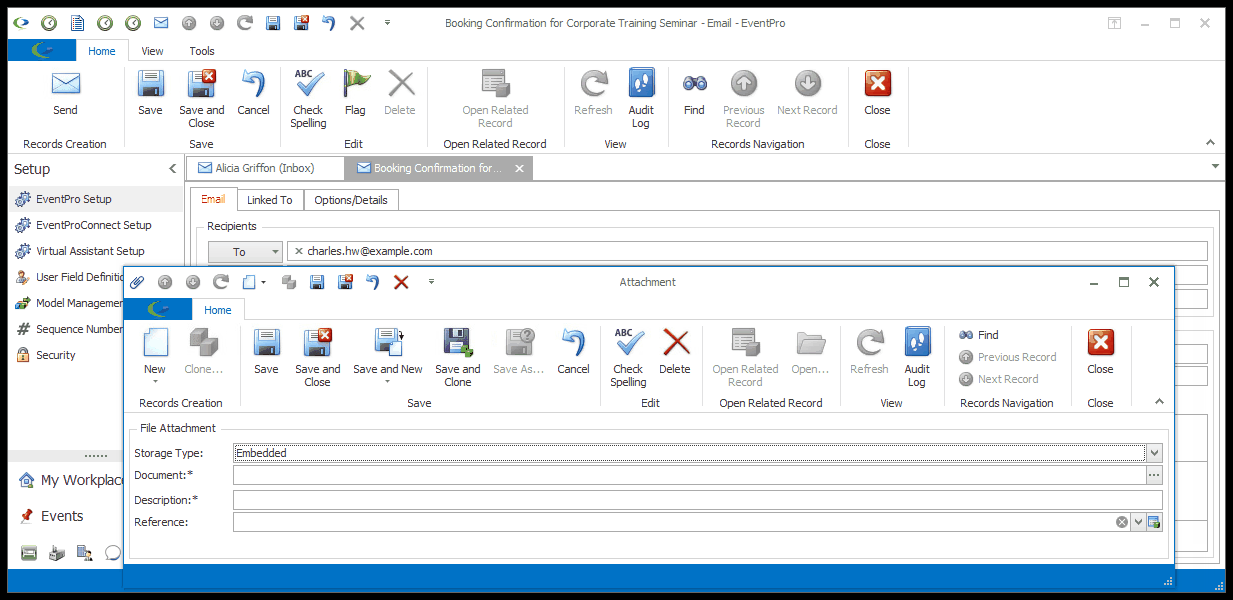 Screenshot of Attachment edit form opened from email Attachments tab. 