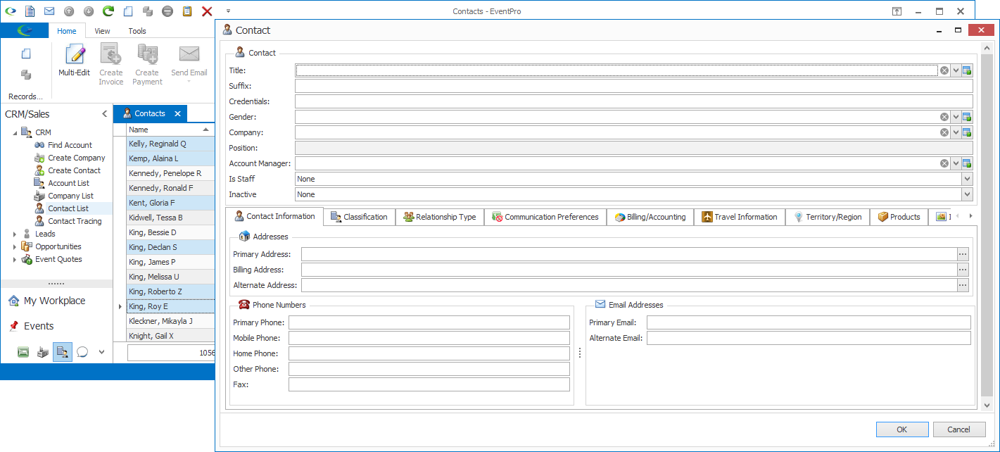 Screenshot of Contact multi-edit form