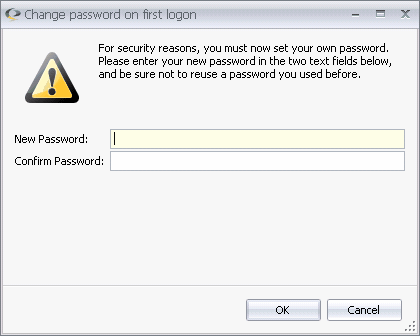 Screenshot of dialog for setting a password upon user's first logon. 