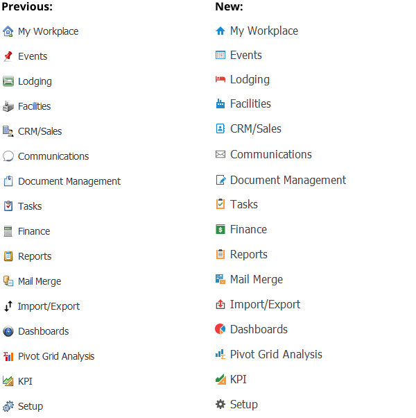 Comparison of previous and new icons in EventPro's Navigation Panel